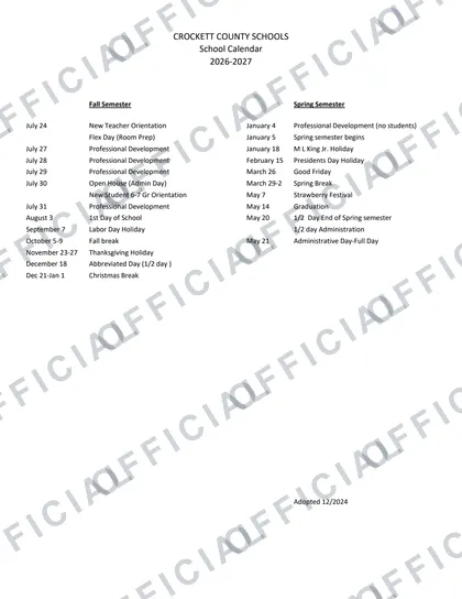 Crockett County Schools Rev V1 2026-27 calendar