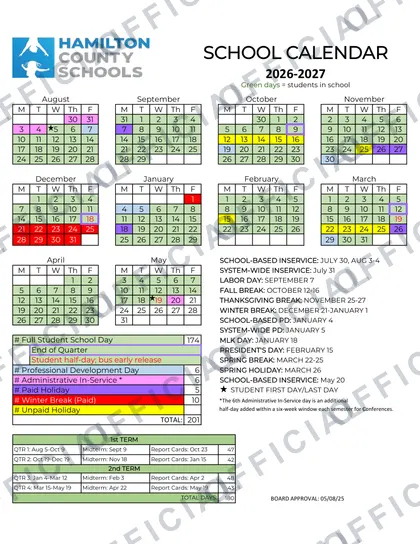 Hamilton County Schools 2026-27 calendar