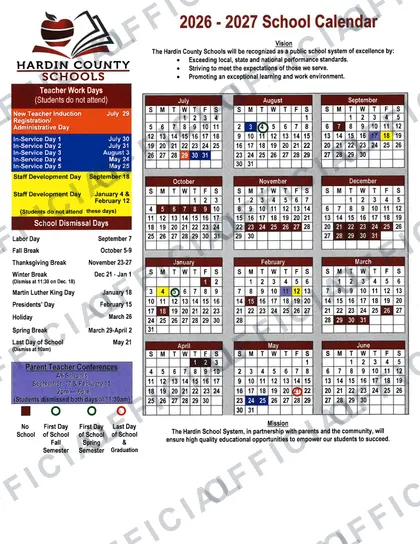 Hardin County Schools Rev V1 2026-27 calendar