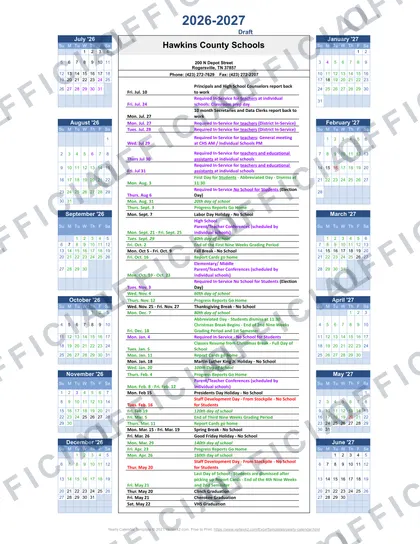 Hawkins County Schools 2026-27 calendar