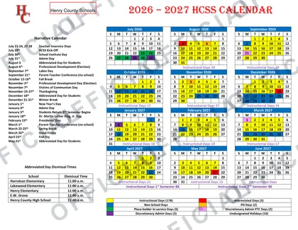 Henry County Schools Rev V1 2026-27 calendar