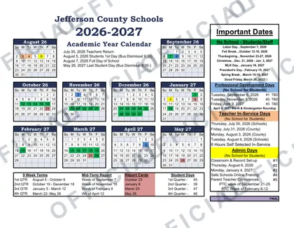 Jefferson County Schools 2026-27 calendar