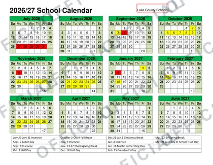 Lake County Schools Rev V1 2026-27 calendar