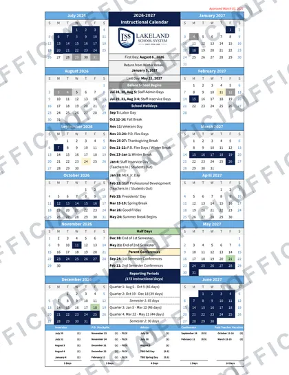 Lakeland School System Rev V1 2026-27 calendar