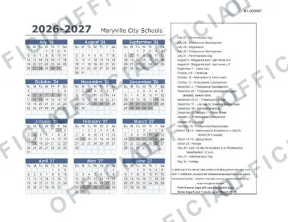 Maryville City Schools 2026-27 calendar