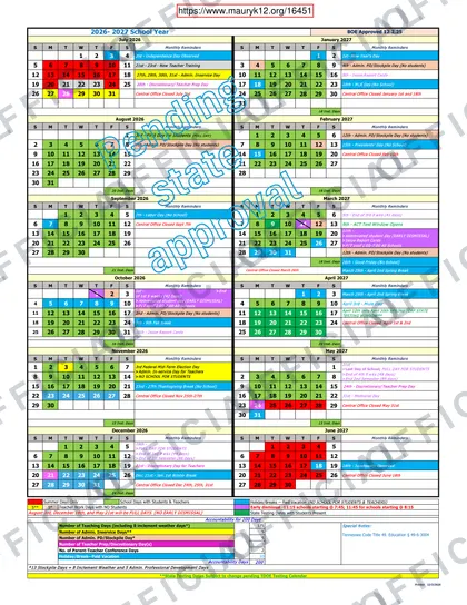 Maury County Public Schools 2026-27 calendar