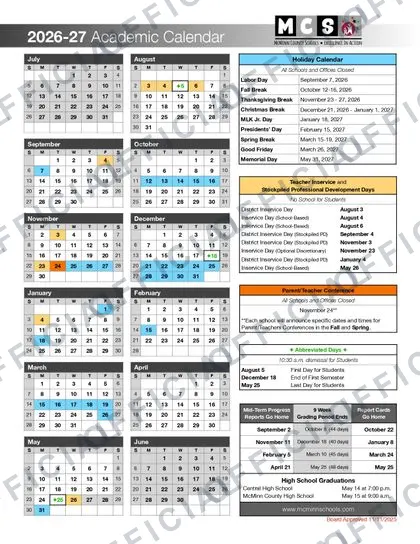 McMinn County Schools 2026-27 calendar