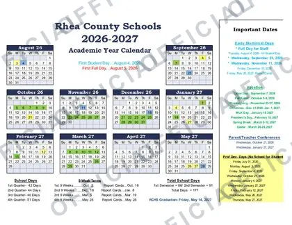 Rhea County Schools 2026-27 calendar