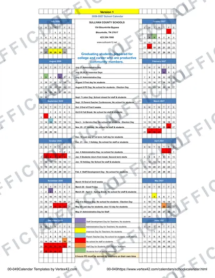 Sullivan County Schools 2026-27 calendar