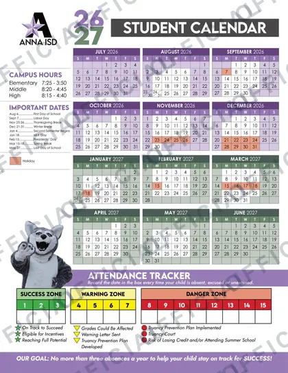 Anna ISD 2026-27 calendar