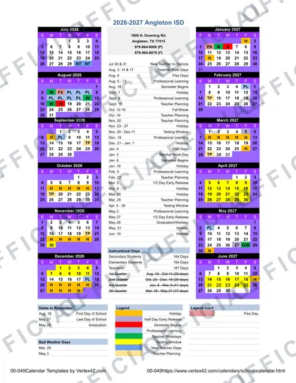 Azle ISD 2026-27 calendar