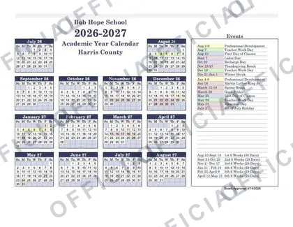 Bob Hope School 2026-27 calendar