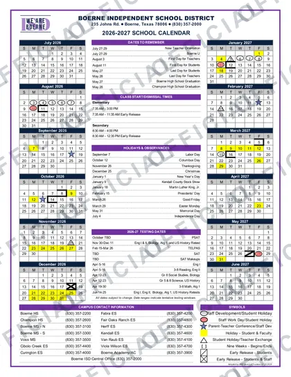 Boerne ISD 2026-27 calendar