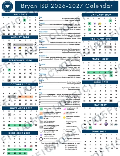 Bryan ISD 2026-27 calendar