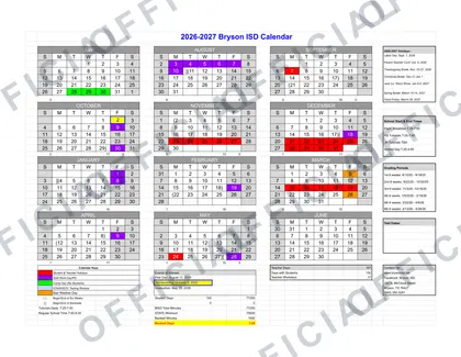Bryson ISD 2026-27 calendar