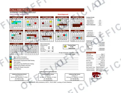 Callisburg ISD 2026-27 calendar
