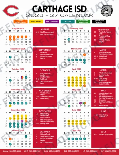Carthage ISD 2026-27 calendar