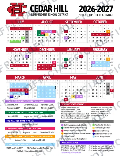 Cedar Hill ISD 2026-27 calendar