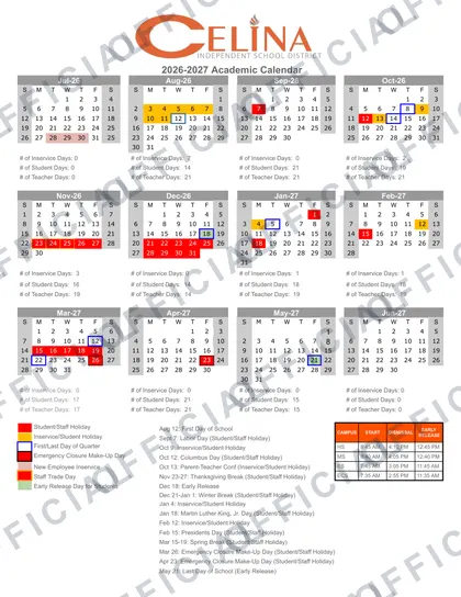 Celina Isd 2026-27 calendar