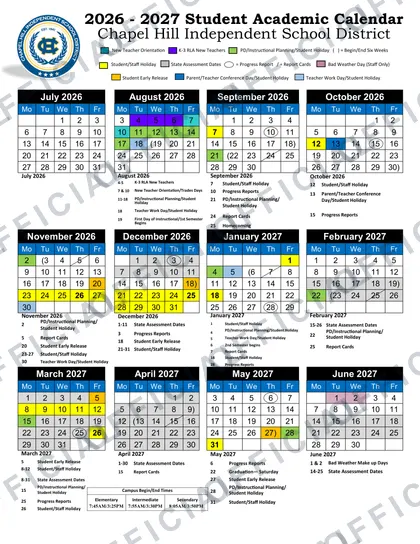 Chapel Hill ISD 2026-27 calendar