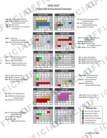 Chilton ISD 2026-27 calendar
