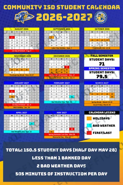 Community ISD 2026-27 calendar