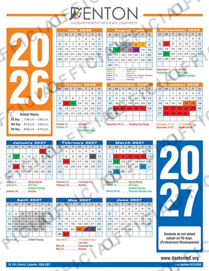 Denton ISD 2026-27 calendar
