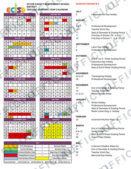 ECTOR COUNTY ISD 2026-27 calendar