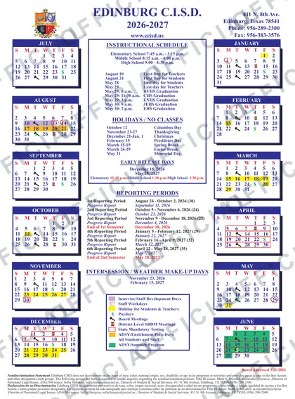 EDINBURG C.I.S.D. 2026-27 calendar