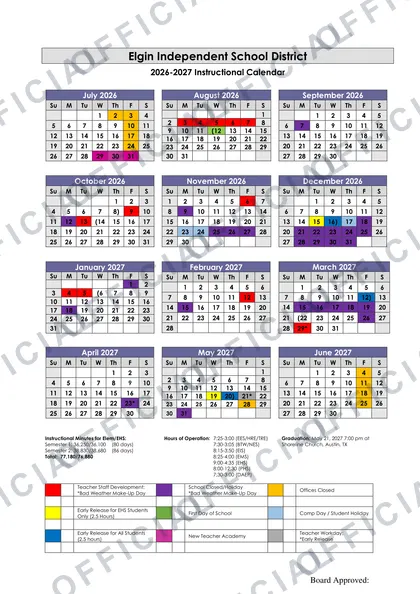 Elgin ISD 2026-27 calendar