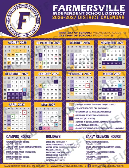 Farmersville ISD 2026-27 calendar