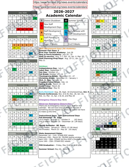 Ferris ISD 2026-27 calendar
