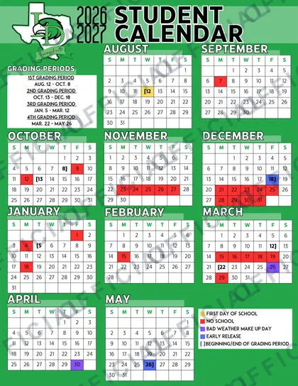 Friona ISD 2026-27 calendar