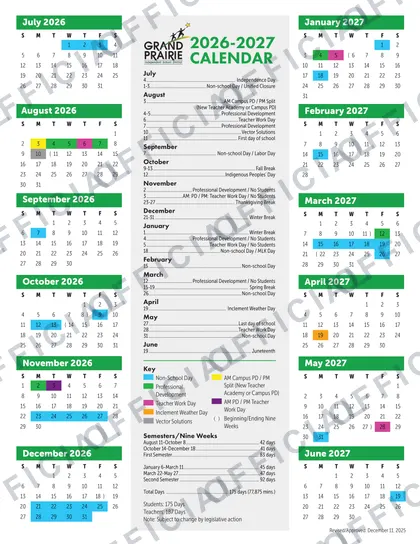 Grand Prairie ISD 2026-27 calendar