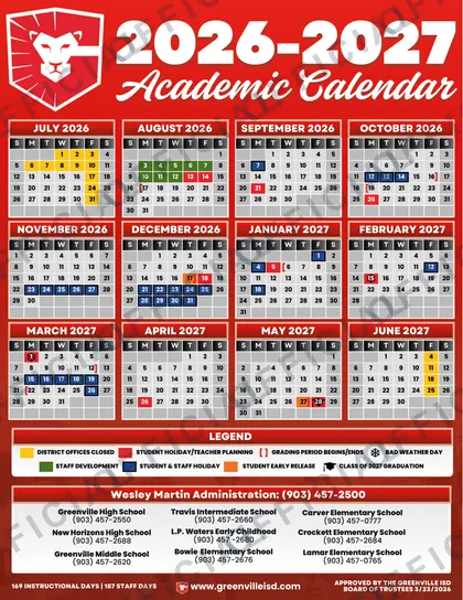 Greenville ISD 2026-27 calendar