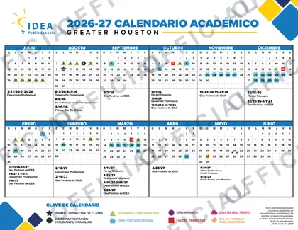IDEA Public Schools Greater Houston 2026-27 calendar
