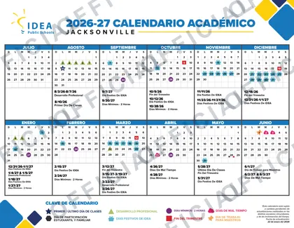 IDEA Public Schools Jacksonville 2026-27 calendar