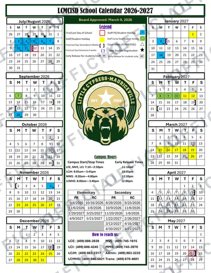 Kaufman ISD Independent School District 2026-27 calendar