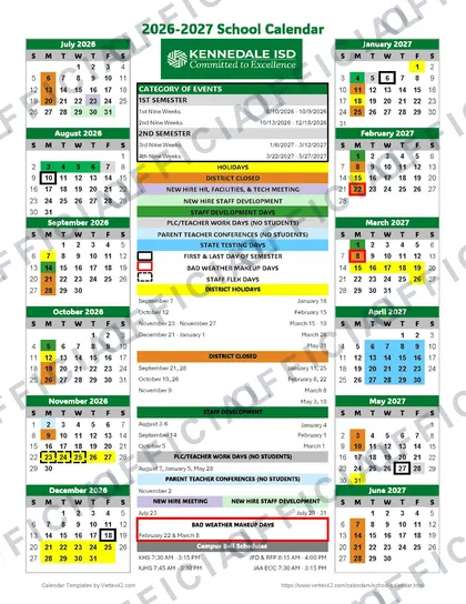 Kennedale ISD 2026-27 calendar
