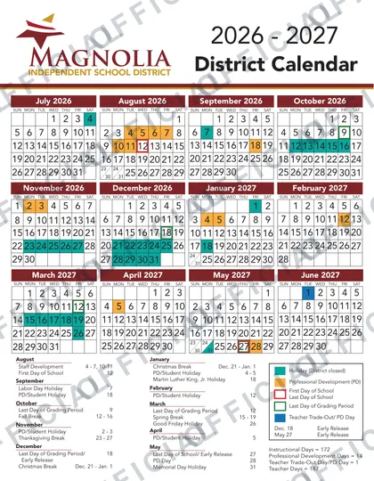 Magnolia ISD 2026-27 calendar
