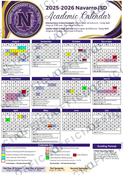 Navarro ISD 2026-27 calendar