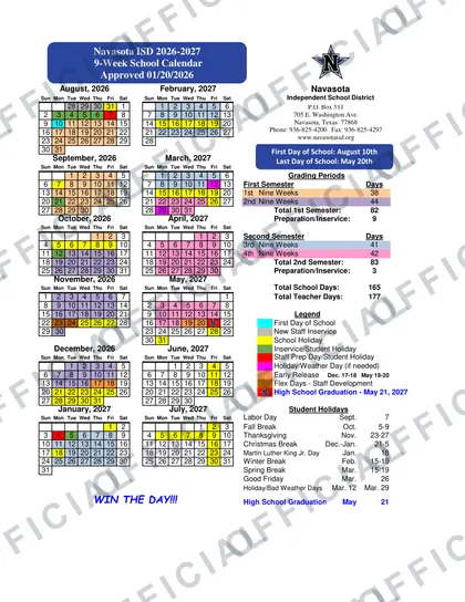Navasota ISD 2026-27 calendar
