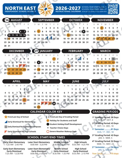 North East Independent School District 2026-27 calendar
