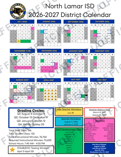 North Lamar ISD 2026-27 calendar