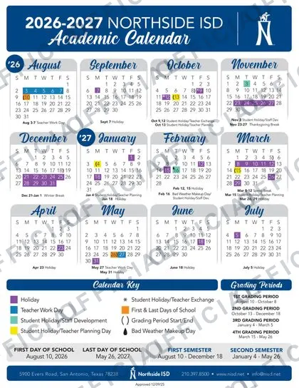 Northside ISD 2026-27 calendar
