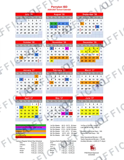 Perryton ISD 2026-27 calendar