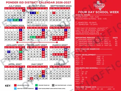 Ponder ISD School 2026-27 calendar