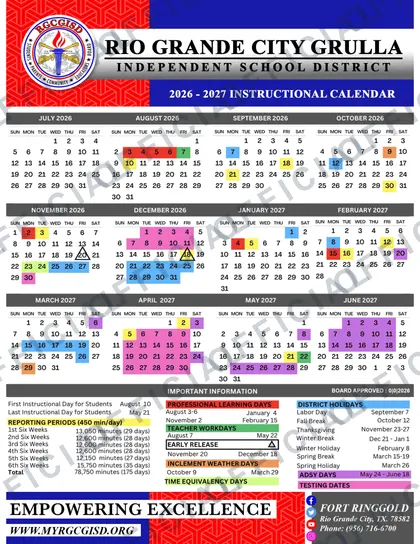 Rio Grande City Grulla Independent School District 2026-27 calendar