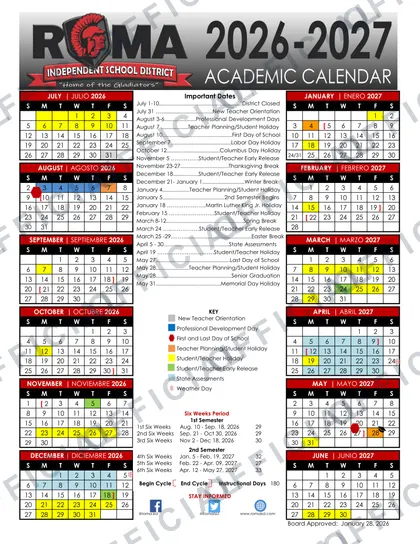Roma Independent School District isd 2026-27 calendar