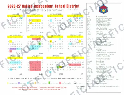 Sabine ISD 2026-27 calendar